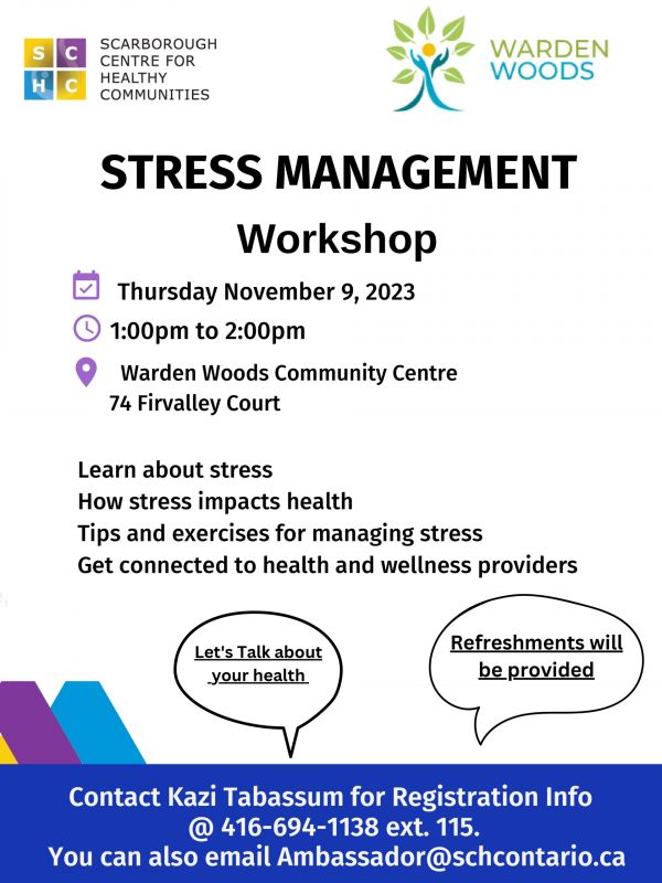 Stress managment workshop poster 9th Nov 2023